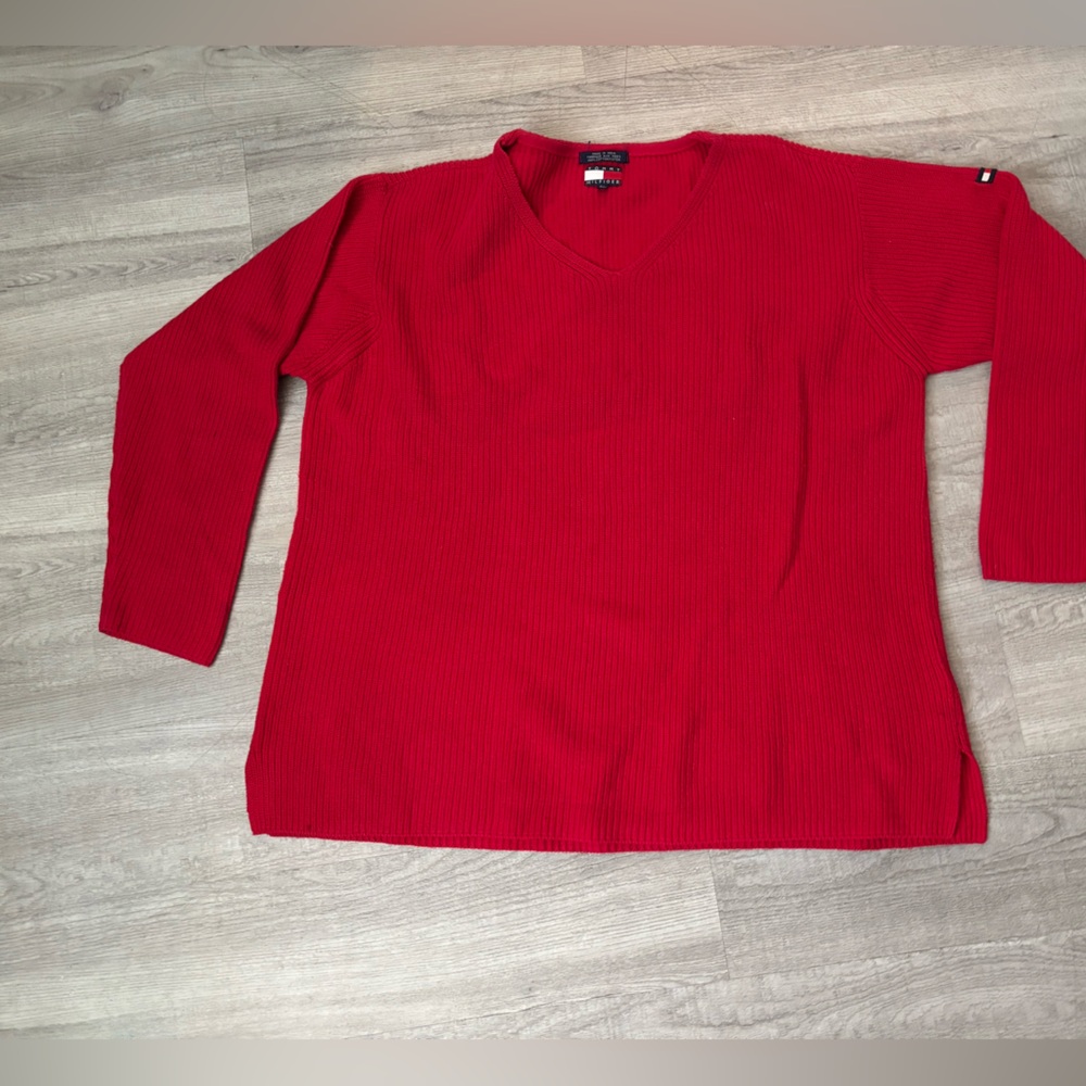 Men's Vintage Tommy Hilfiger Ribbed Knit Sweater Size XL Red 100% Cotton slouchy